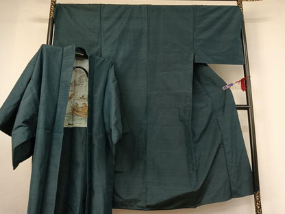平和屋着物▽男性 紬 単衣 アンサンブル 褐返色 正絹 逸品 AABF6680jh