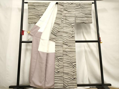 平和屋着物■上質な小紋 変わり横縞 正絹 逸品 AABF6684br