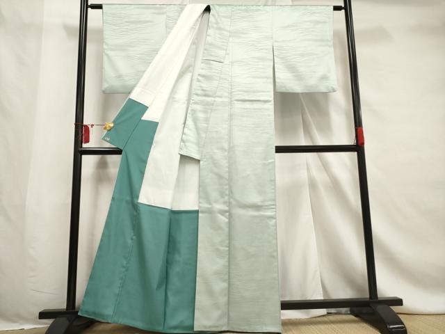 平和屋着物■上質な色無地 芝地紋 白藍色 三越扱い 正絹 逸品 AABF6699br