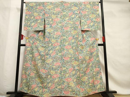 平和屋着物■上質な小紋 草花文 正絹 逸品 AABF6710br