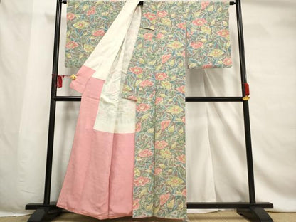 平和屋着物■上質な小紋 草花文 正絹 逸品 AABF6710br