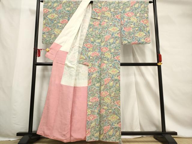平和屋着物■上質な小紋 草花文 正絹 逸品 AABF6710br