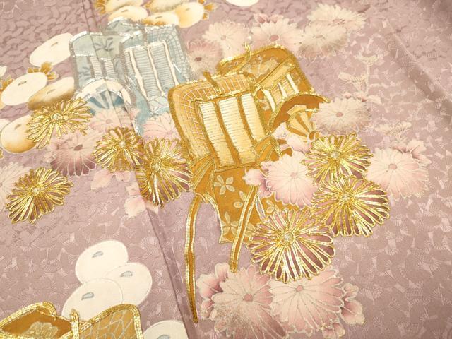 平和屋着物■豪華色留袖　駒刺繍　御所車菊文　金彩　金銀糸　正絹　逸品　AABF6715br