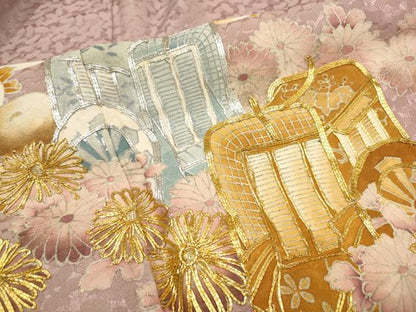 平和屋着物■豪華色留袖　駒刺繍　御所車菊文　金彩　金銀糸　正絹　逸品　AABF6715br