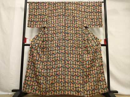 平和屋着物■上質な小紋 亀甲双蝶文 黒地 正絹 逸品 AABF6749br