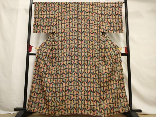 平和屋着物■上質な小紋 亀甲双蝶文 黒地 正絹 逸品 AABF6749br