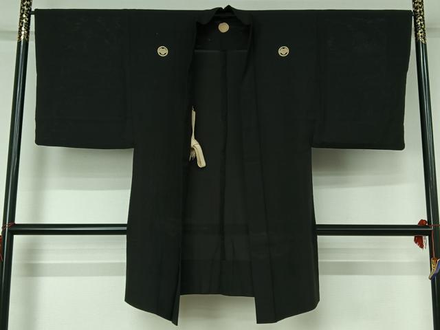 平和屋着物▽男性　黒紋付　羽織　スリーシーズン　春夏秋　塵除け　暗黒色　正絹　逸品　AABF6764jh