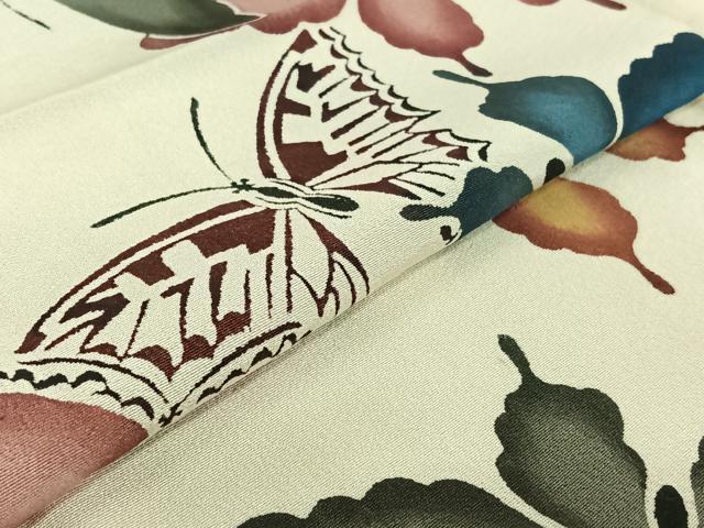 平和屋着物▽上質な小紋 単衣 型染め 舞蝶文 正絹 逸品 AABF6765jh