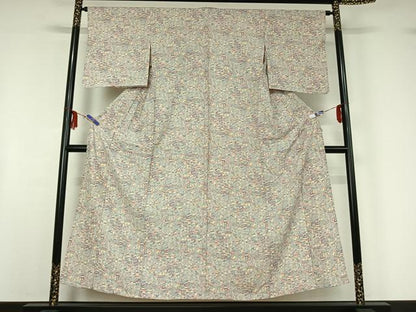 平和屋着物▽上質な小紋 単衣 風景花文 正絹 逸品 AABF6766jh
