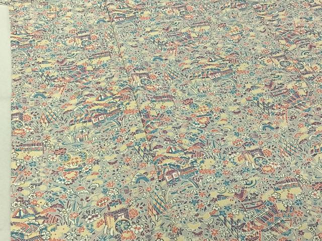 平和屋着物▽上質な小紋 単衣 風景花文 正絹 逸品 AABF6766jh
