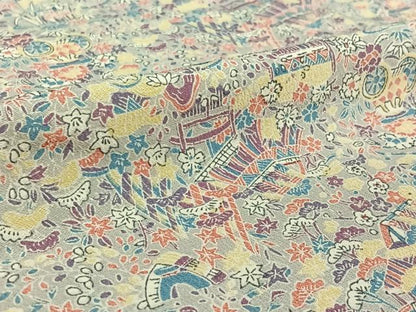 平和屋着物▽上質な小紋 単衣 風景花文 正絹 逸品 AABF6766jh