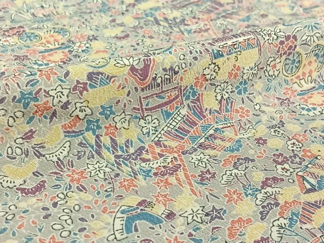 平和屋着物▽上質な小紋 単衣 風景花文 正絹 逸品 AABF6766jh