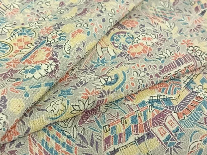 平和屋着物▽上質な小紋 単衣 風景花文 正絹 逸品 AABF6766jh