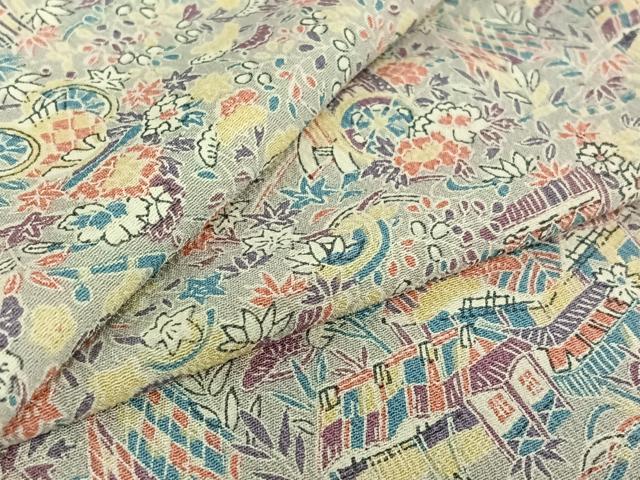 平和屋着物▽上質な小紋 単衣 風景花文 正絹 逸品 AABF6766jh