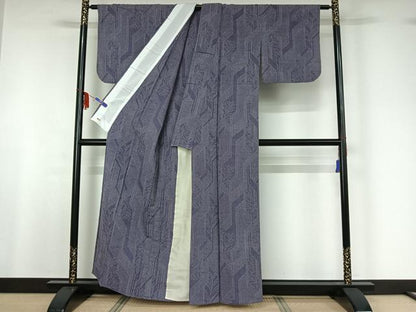 平和屋着物▽上質な紬 単衣 草葉文 三越扱い 正絹 逸品 AABF6767jh