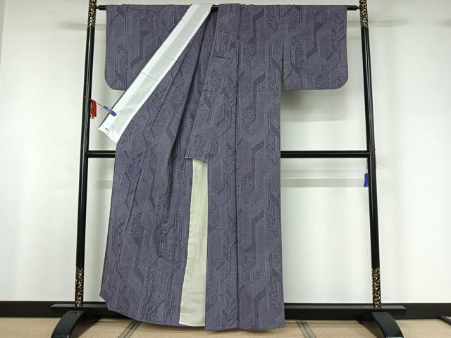 平和屋着物▽上質な紬 単衣 草葉文 三越扱い 正絹 逸品 AABF6767jh