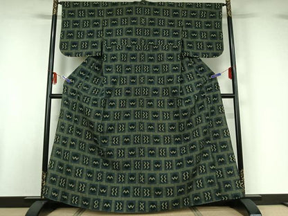 平和屋着物▽本塩沢 単衣 幾何学文様 正絹 逸品 AABF6770jh