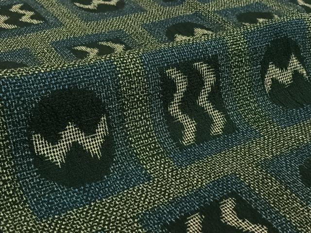 平和屋着物▽本塩沢 単衣 幾何学文様 正絹 逸品 AABF6770jh