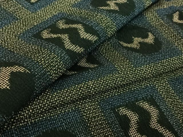 平和屋着物▽本塩沢 単衣 幾何学文様 正絹 逸品 AABF6770jh