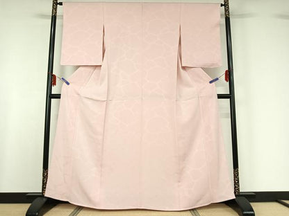 平和屋着物▽上質な色無地 単衣 石畳地紋 薄桜色 正絹 逸品 AABF6771jh