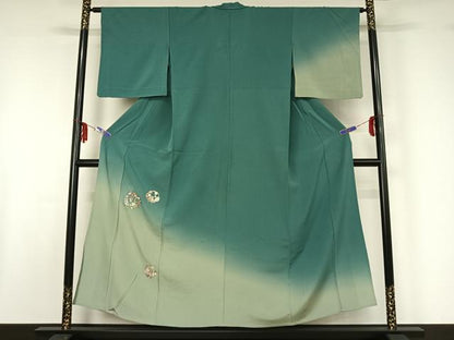 平和屋着物▽訪問着 単衣 刺繍 花丸文 暈し染め 金糸 正絹 逸品 AABF6772jh