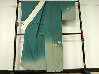 平和屋着物▽訪問着 単衣 刺繍 花丸文 暈し染め 金糸 正絹 逸品 AABF6772jh