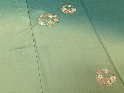 平和屋着物▽訪問着 単衣 刺繍 花丸文 暈し染め 金糸 正絹 逸品 AABF6772jh
