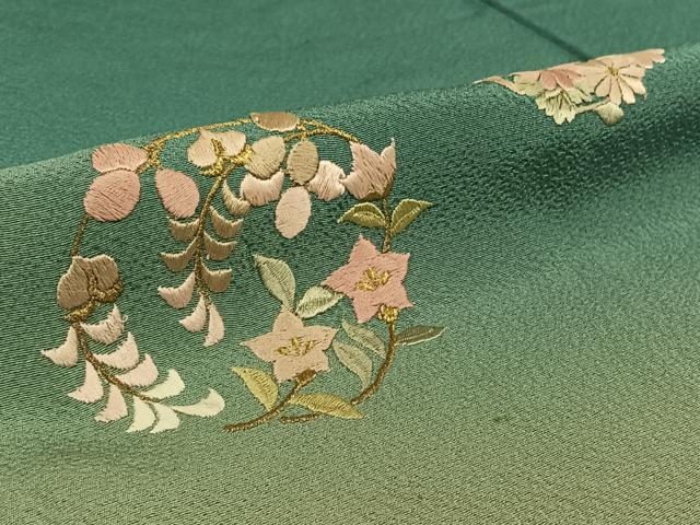 平和屋着物▽訪問着 単衣 刺繍 花丸文 暈し染め 金糸 正絹 逸品 AABF6772jh