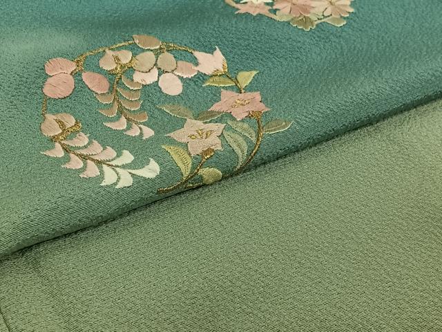 平和屋着物▽訪問着 単衣 刺繍 花丸文 暈し染め 金糸 正絹 逸品 AABF6772jh