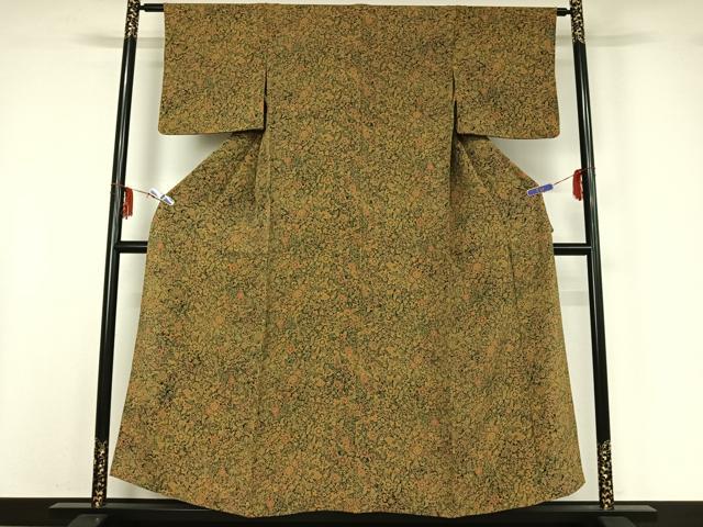 平和屋着物▽上質な小紋 単衣 更紗花文 鬼しぼ縮緬 正絹 逸品 AABF6774jh