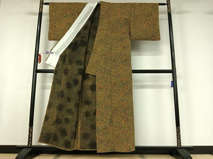 平和屋着物▽上質な小紋 単衣 更紗花文 鬼しぼ縮緬 正絹 逸品 AABF6774jh