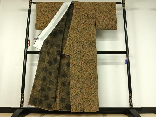 平和屋着物▽上質な小紋 単衣 更紗花文 鬼しぼ縮緬 正絹 逸品 AABF6774jh