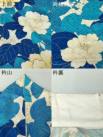 平和屋着物▽豪華振袖 単衣 駒刺繍 草花文 暈し染め 金彩 正絹 逸品 AABF6776jh