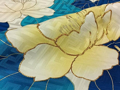 平和屋着物▽豪華振袖 単衣 駒刺繍 草花文 暈し染め 金彩 正絹 逸品 AABF6776jh