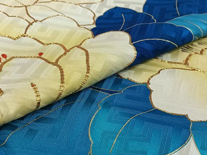 平和屋着物▽豪華振袖 単衣 駒刺繍 草花文 暈し染め 金彩 正絹 逸品 AABF6776jh