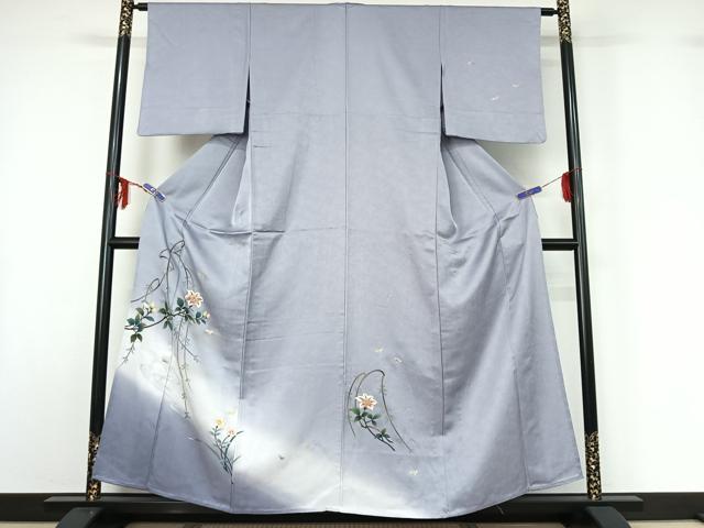 平和屋着物▽訪問着 単衣 流水枝花文 暈し染め 金銀彩 正絹 逸品 AABF6777jh
