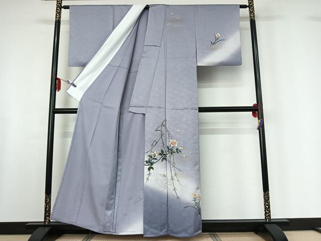 平和屋着物▽訪問着 単衣 流水枝花文 暈し染め 金銀彩 正絹 逸品 AABF6777jh
