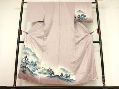 平和屋着物▽訪問着 単衣 手描き 風景文 暈し染め 金彩 正絹 逸品 AABF6780jh