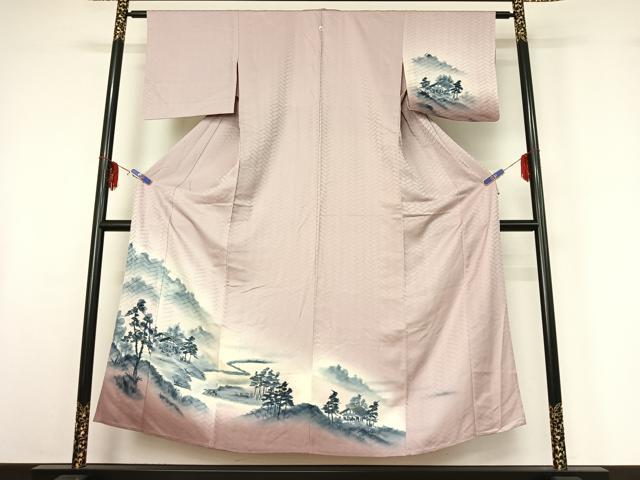 平和屋着物▽訪問着 単衣 手描き 風景文 暈し染め 金彩 正絹 逸品 AABF6780jh