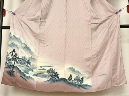 平和屋着物▽訪問着 単衣 手描き 風景文 暈し染め 金彩 正絹 逸品 AABF6780jh