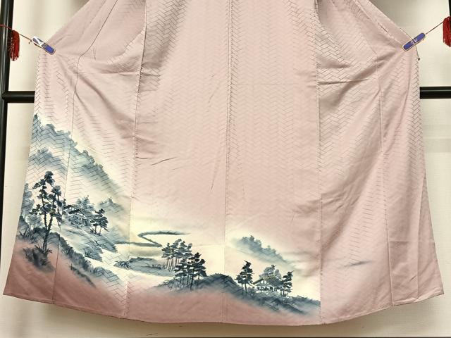 平和屋着物▽訪問着 単衣 手描き 風景文 暈し染め 金彩 正絹 逸品 AABF6780jh