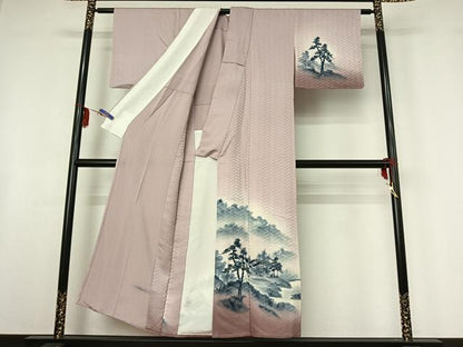 平和屋着物▽訪問着 単衣 手描き 風景文 暈し染め 金彩 正絹 逸品 AABF6780jh