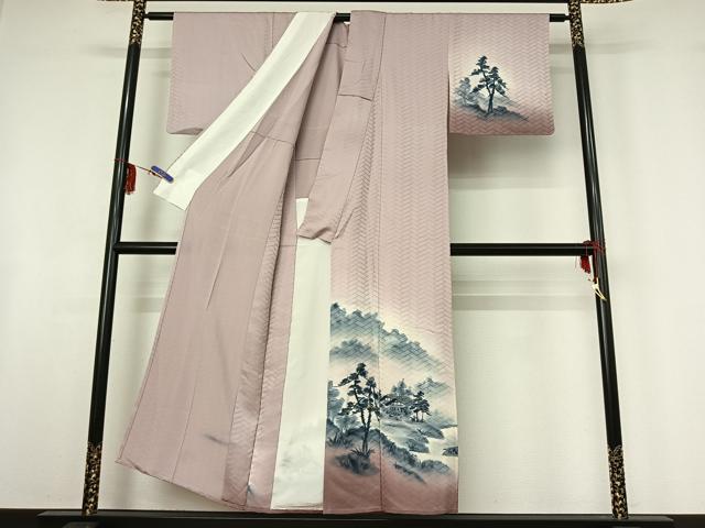 平和屋着物▽訪問着 単衣 手描き 風景文 暈し染め 金彩 正絹 逸品 AABF6780jh