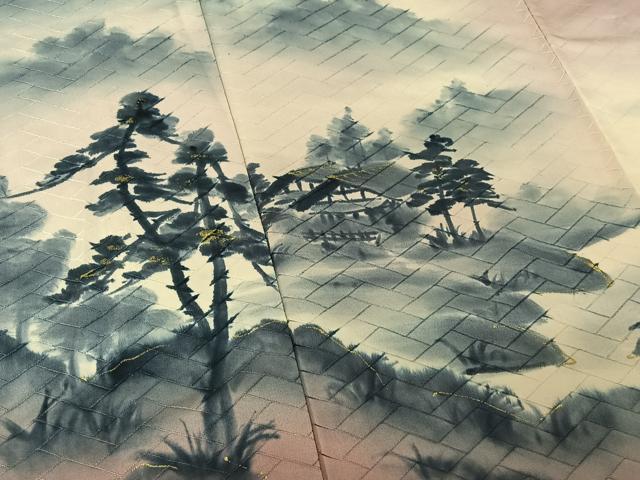 平和屋着物▽訪問着 単衣 手描き 風景文 暈し染め 金彩 正絹 逸品 AABF6780jh