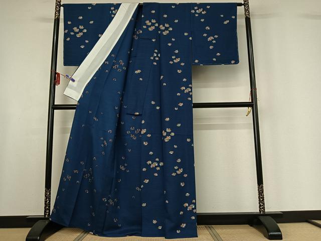 平和屋着物▽上質な小紋　単衣　鴛鴦文　金彩　正絹　逸品　AABF6783jh