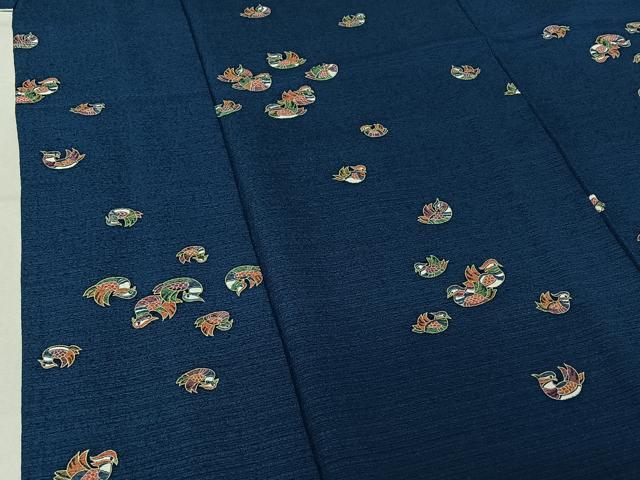平和屋着物▽上質な小紋　単衣　鴛鴦文　金彩　正絹　逸品　AABF6783jh