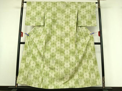 平和屋着物▽上質な紬 単衣 麻の葉文様 暈し染め 正絹 逸品 AABF6785jh