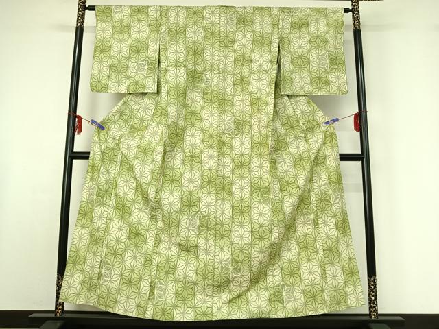 平和屋着物▽上質な紬 単衣 麻の葉文様 暈し染め 正絹 逸品 AABF6785jh