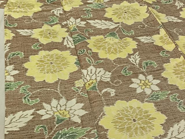 平和屋着物▽上質な紬 単衣 草花文 正絹 逸品 AABF6790jh