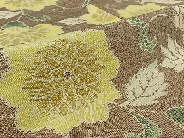 平和屋着物▽上質な紬 単衣 草花文 正絹 逸品 AABF6790jh
